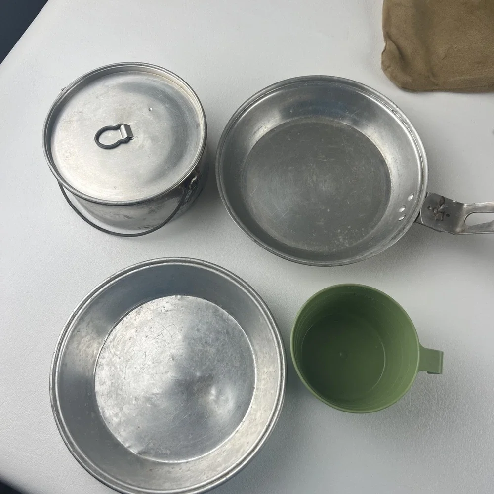Vintage Boy Scouts Of America Aluminum Mess Kit Pot Pans Cup Mirror Set Camping